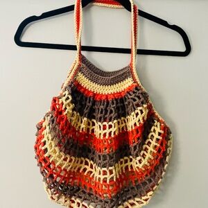 Handmade Crochet Market Tote Bag in Brown, Yellow & Orange